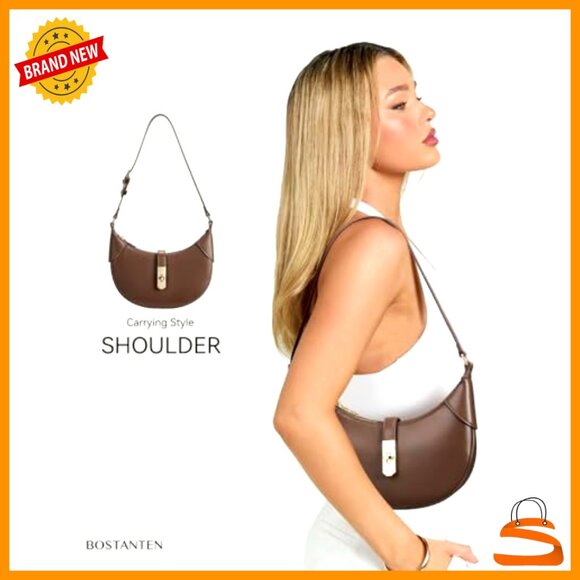 Small Vegan Leather Shoulder Bag Crescent Moon Hobo Purse Adjustable Strap - Picture 4 of 7